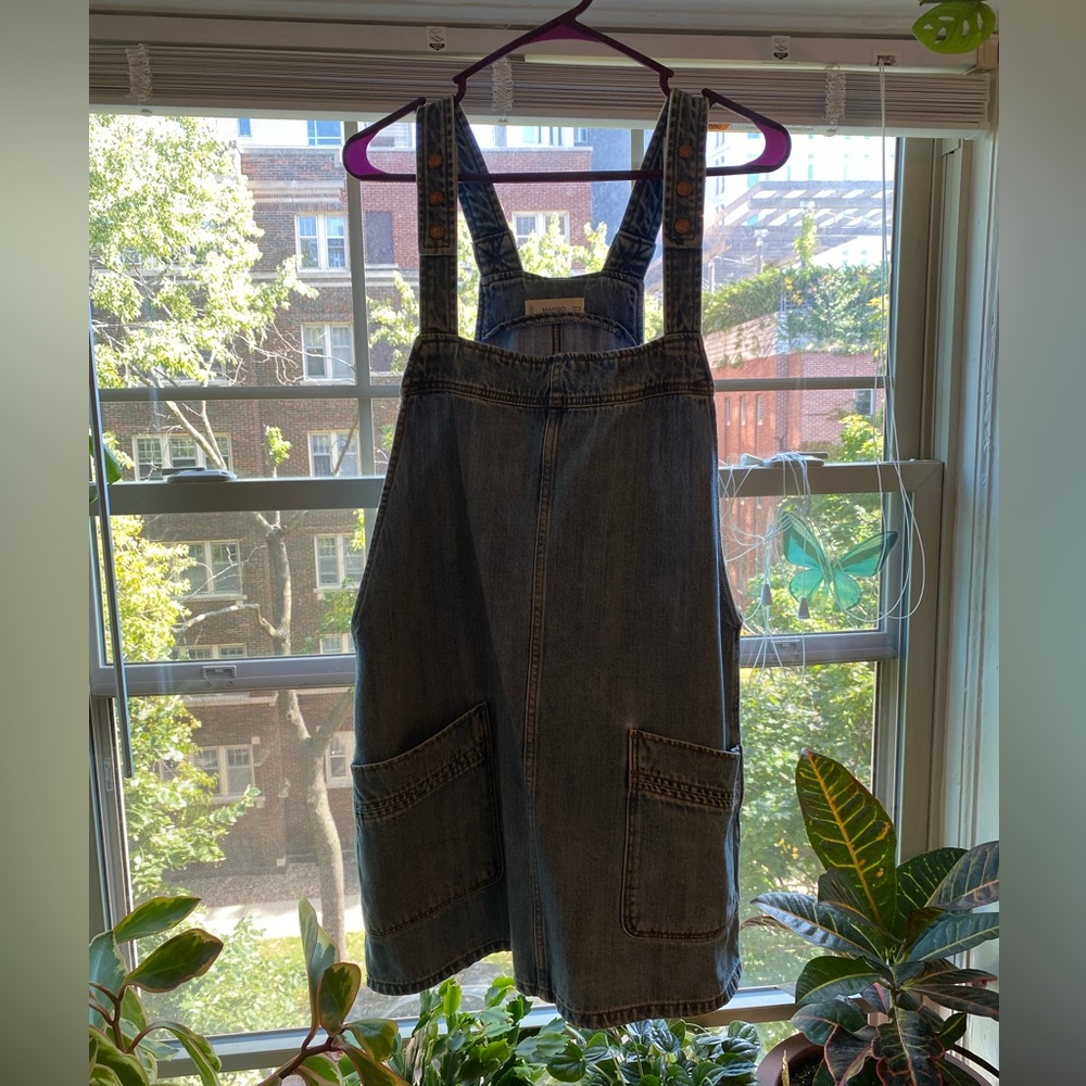 Mango Denim Overall Dress With Pockets Sz Medium